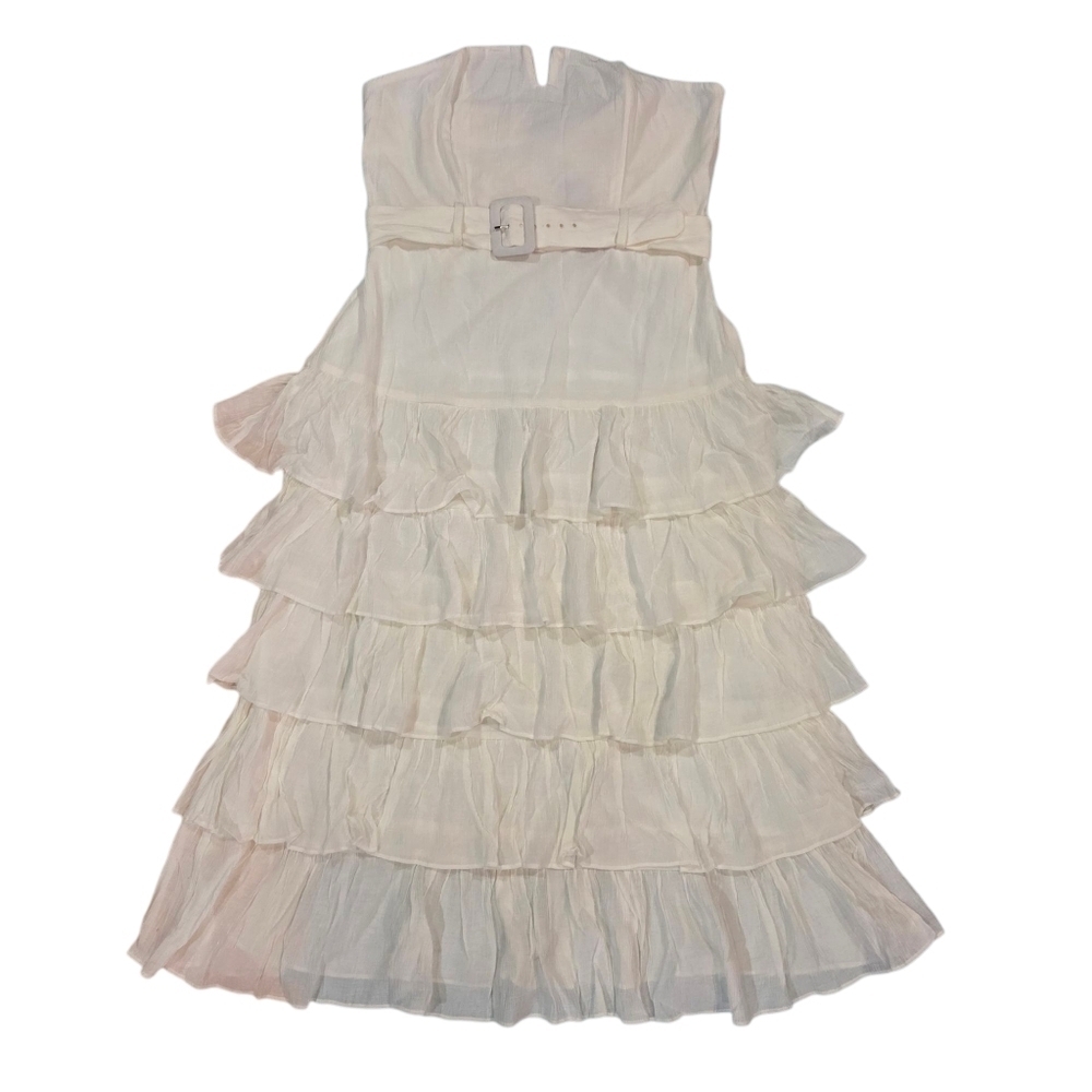 Women's Strapless Tiered Ruffled Midi Boho Chic Flowy Cottagecore White Party XL